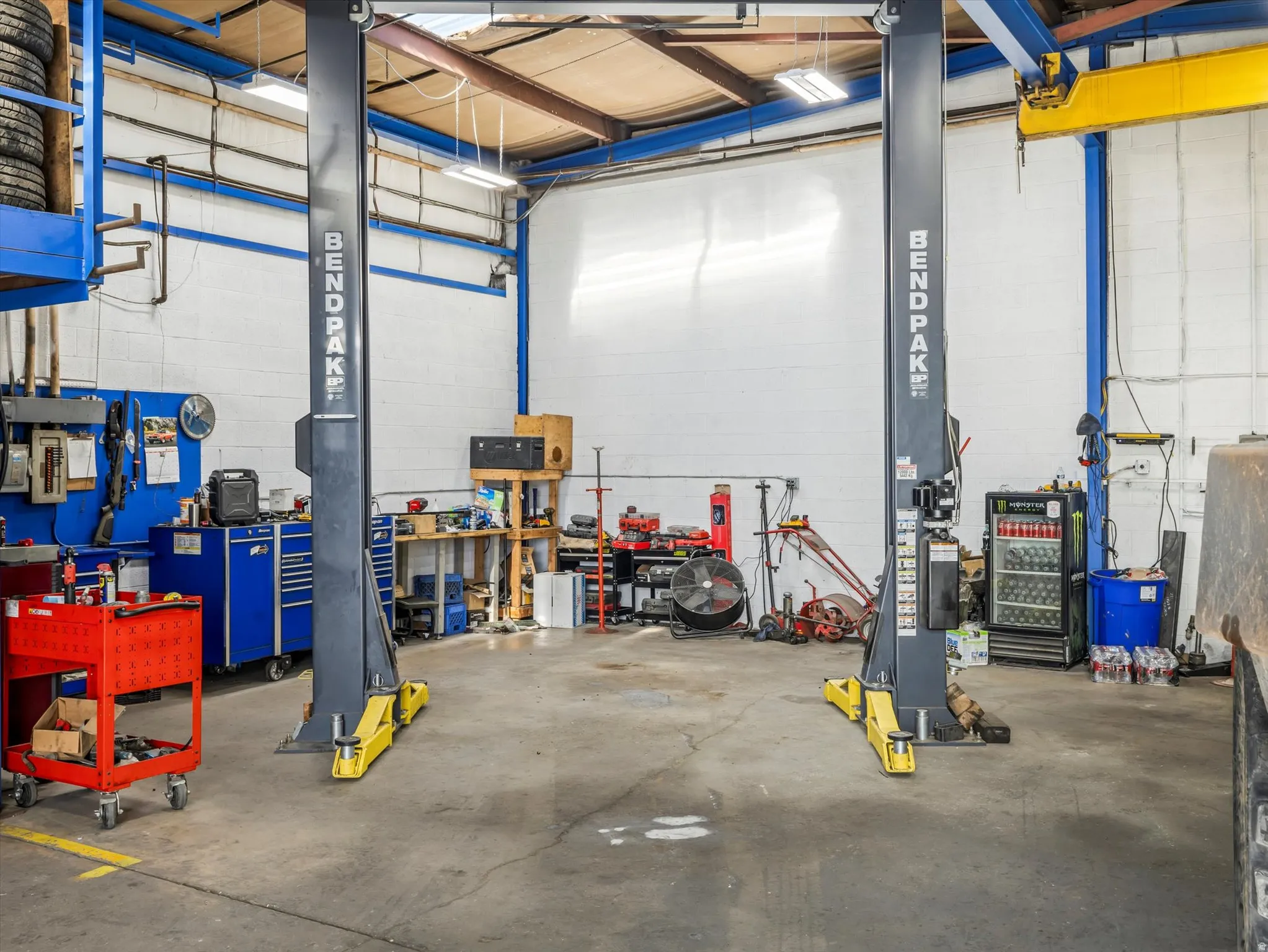 Garage with concrete block wall
