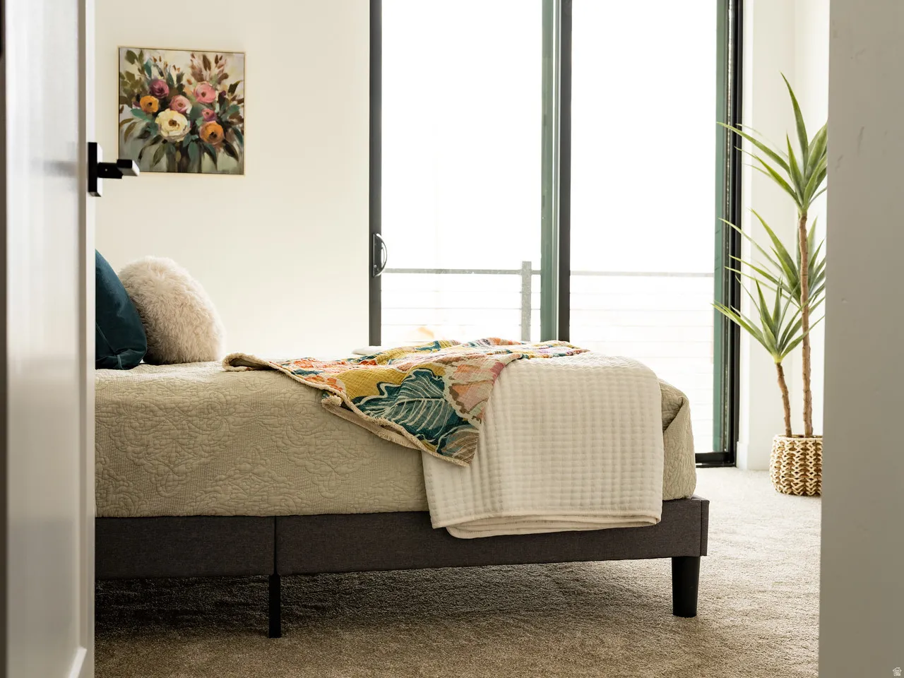 Living area with carpet flooring