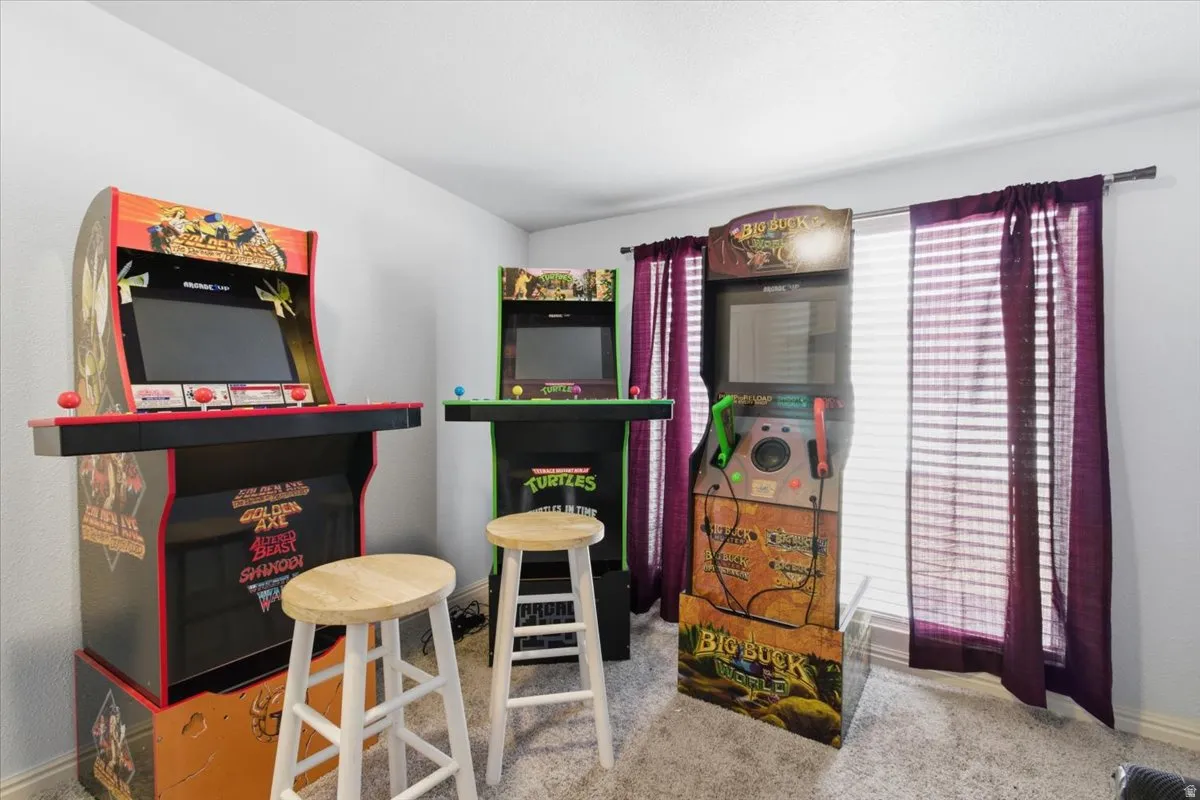 Bar with carpet flooring and baseboards