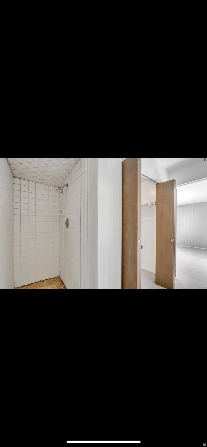 Interior space with tiled shower