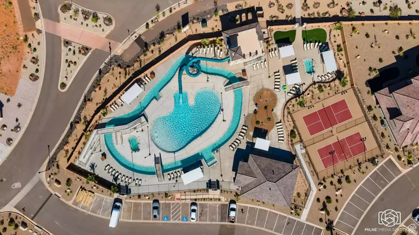 Aerial view of a pool area