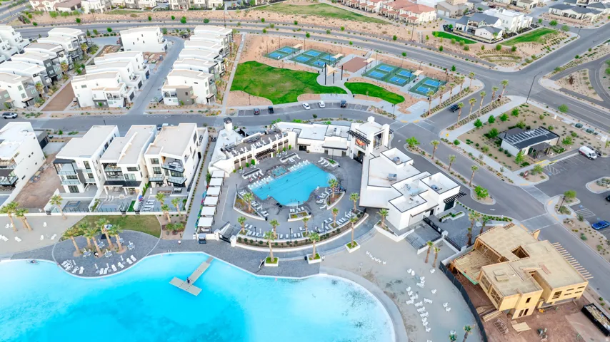 Bird's eye view of a pool area