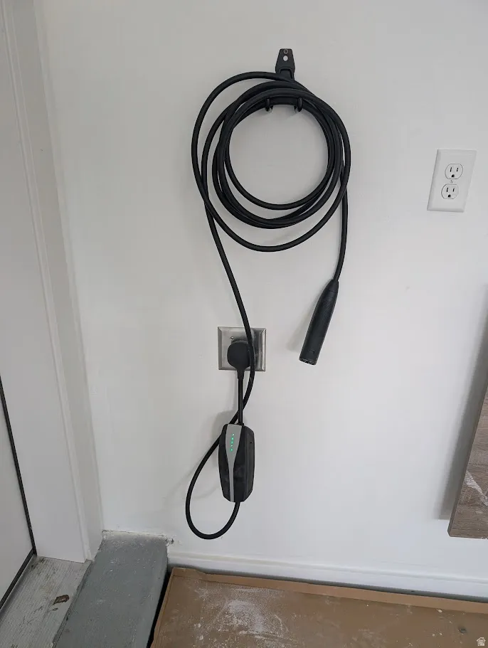 Garage view of electric vehicle charger