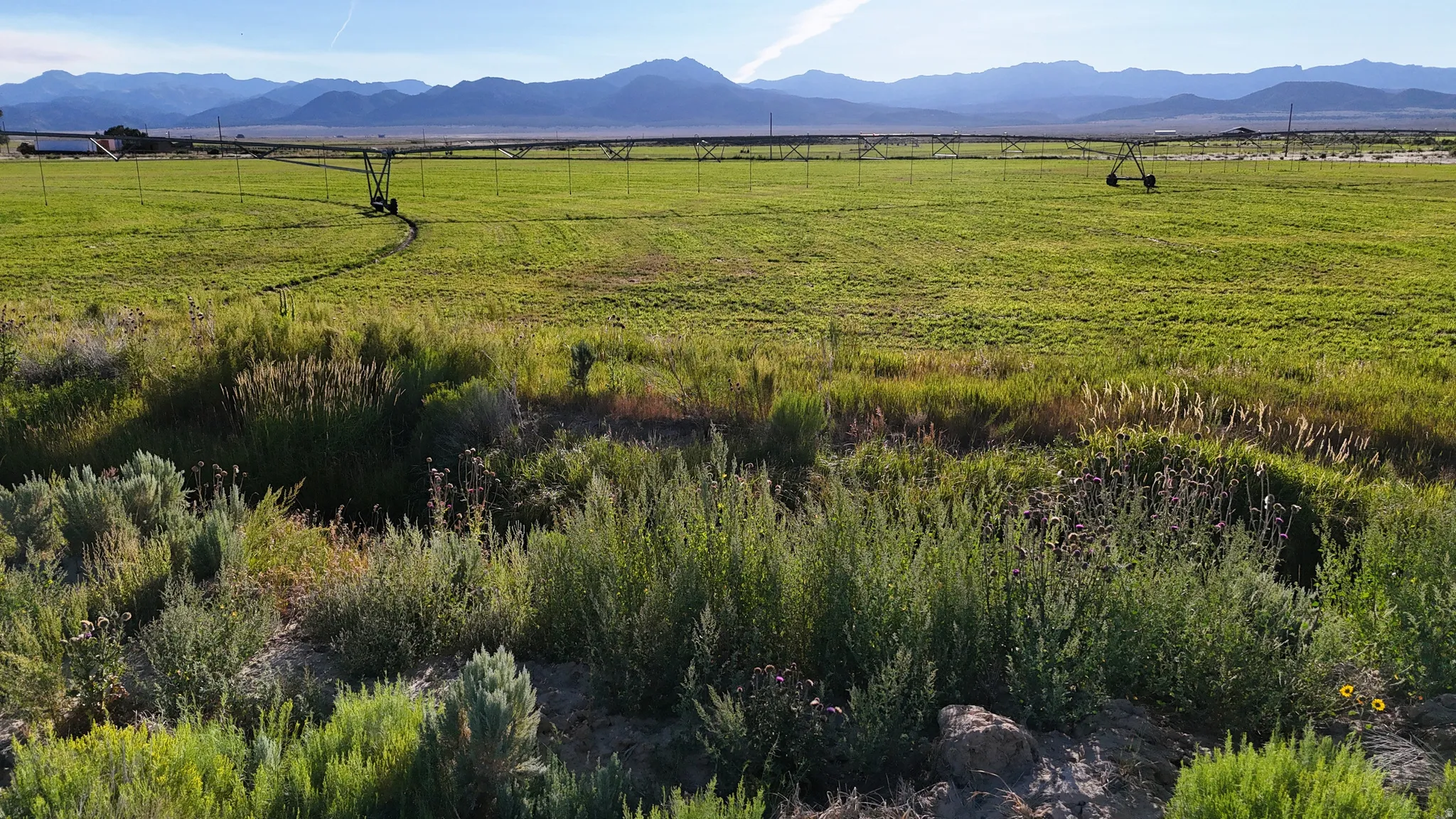 Mountain view with rural landscape and agricultural land