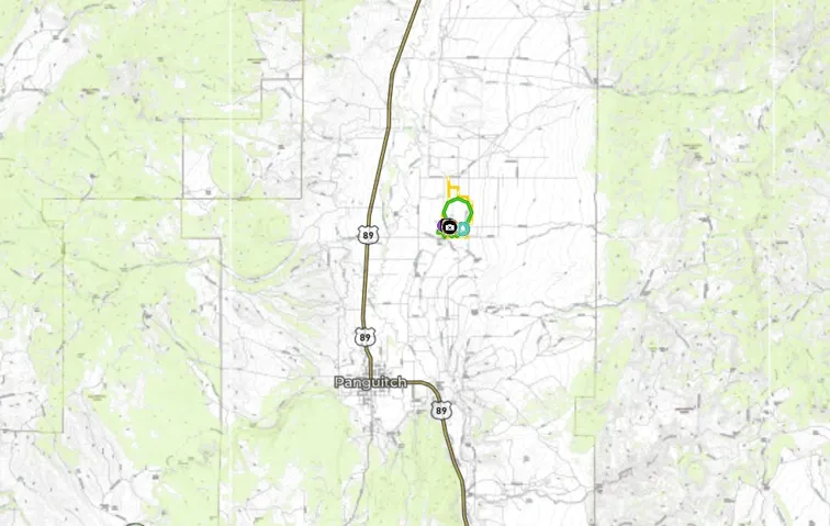Geographic Information System (GIS) Map. Displaying the location of the property in relation to Panguitch and Highway 89