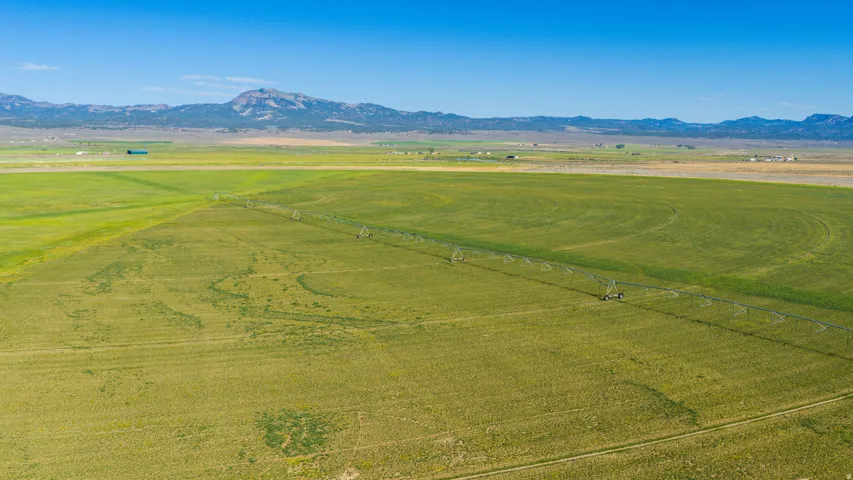 Expansive agricultural land featuring a center pivot irrigation system
