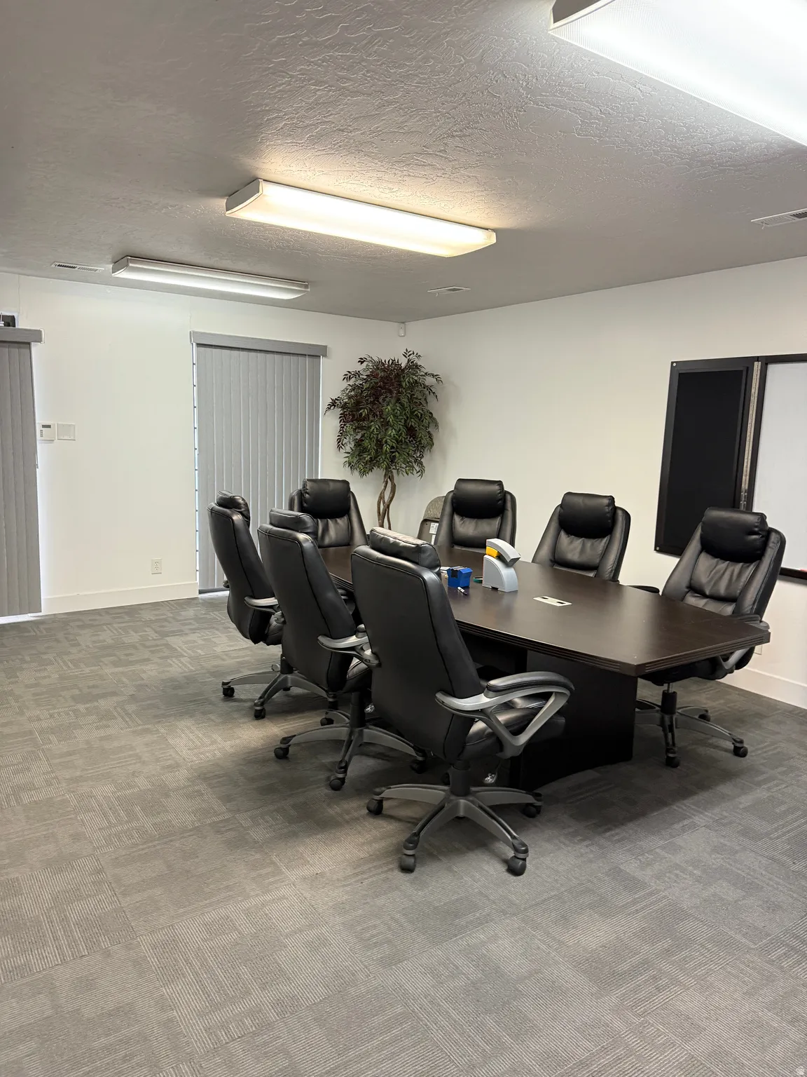 Office space with a textured ceiling