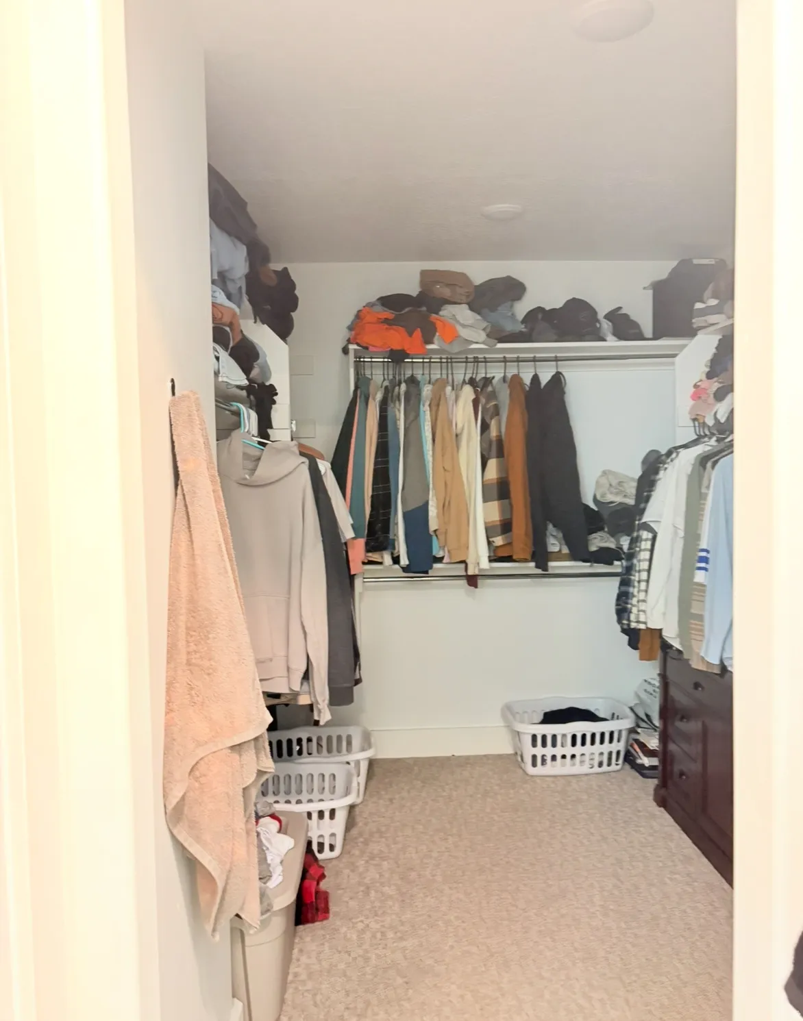 Spacious closet featuring light colored carpet