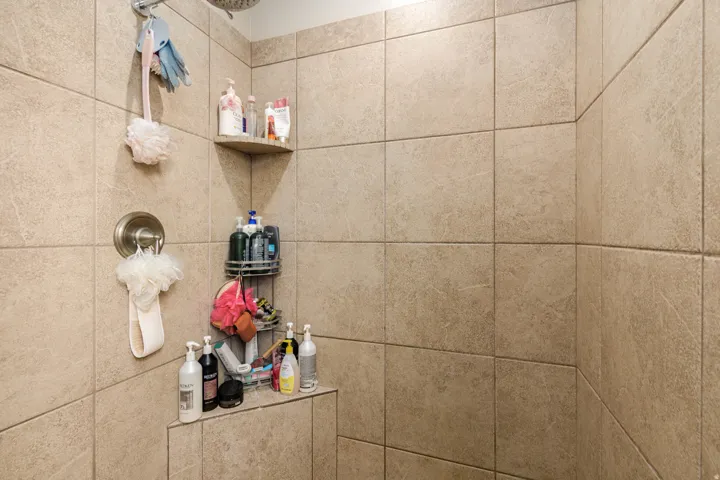 Bathroom view of tiled shower