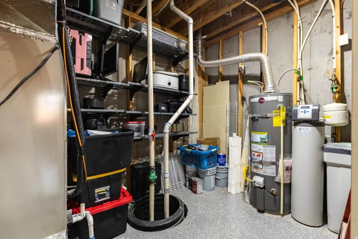 Utility room featuring secured water heater
