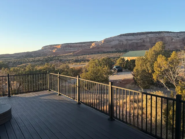 View of deck at dusk
