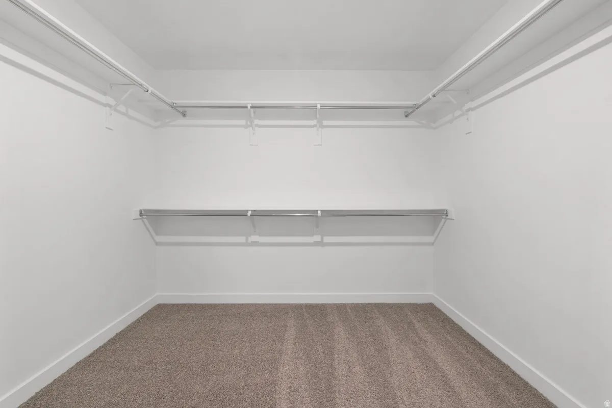 Spacious closet with dark carpet