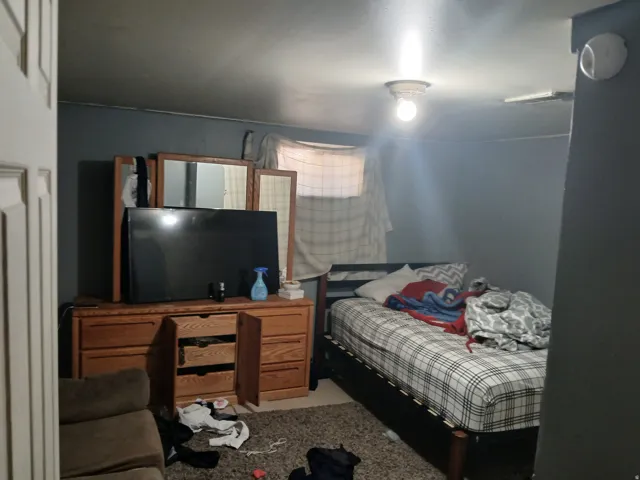 Bedroom with light carpet