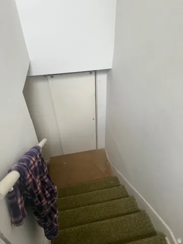Stairs with baseboards and carpet