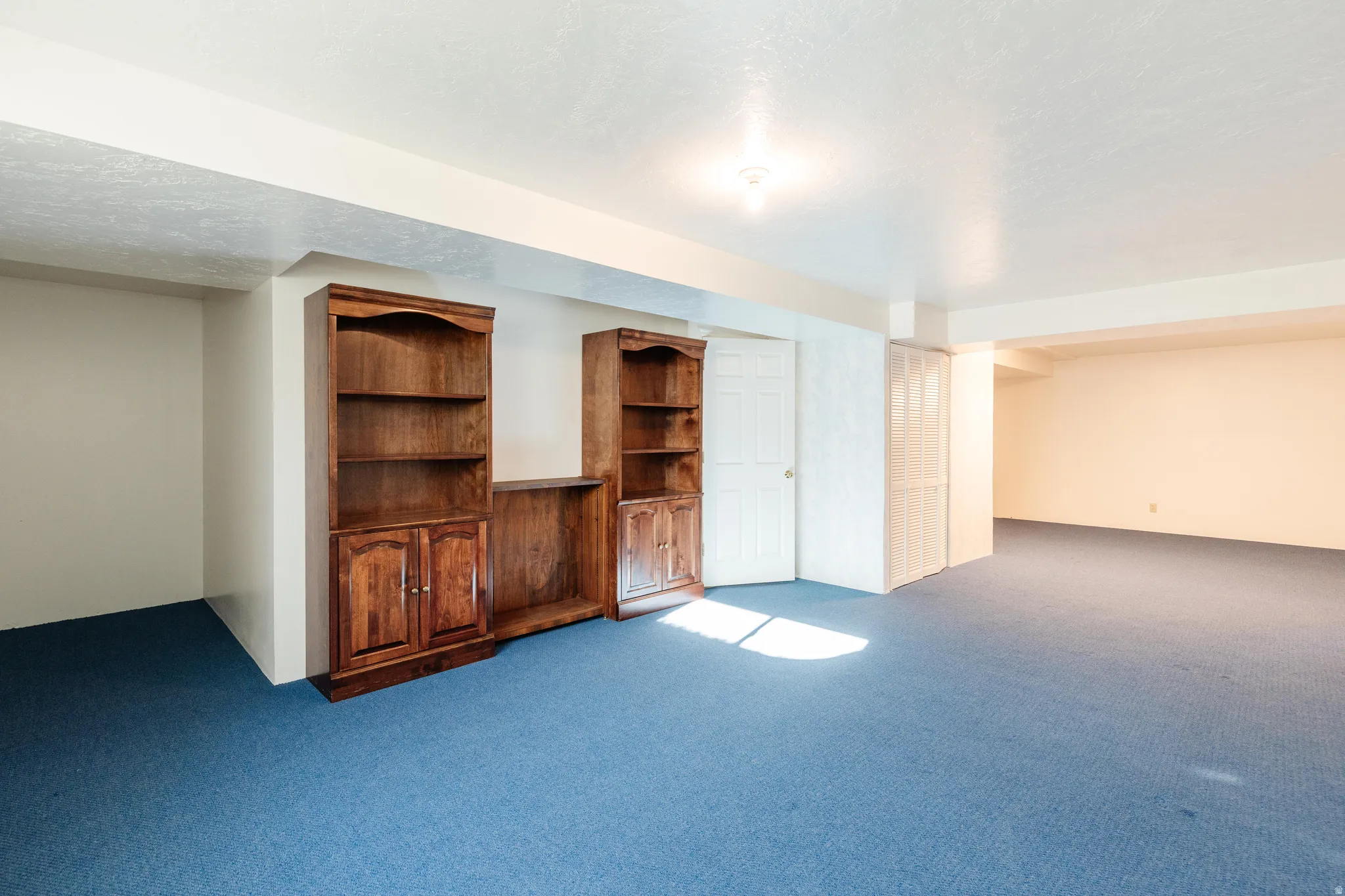 Unfurnished living room with light carpet