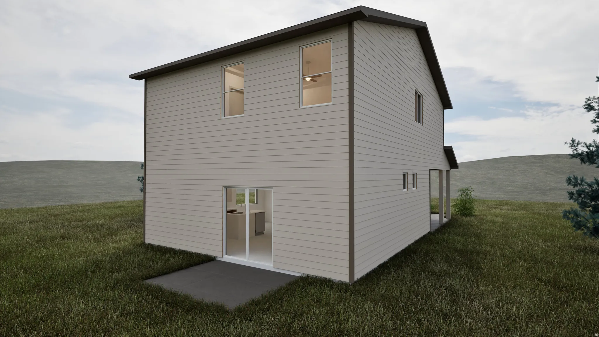 View of home's exterior with a yard and a patio