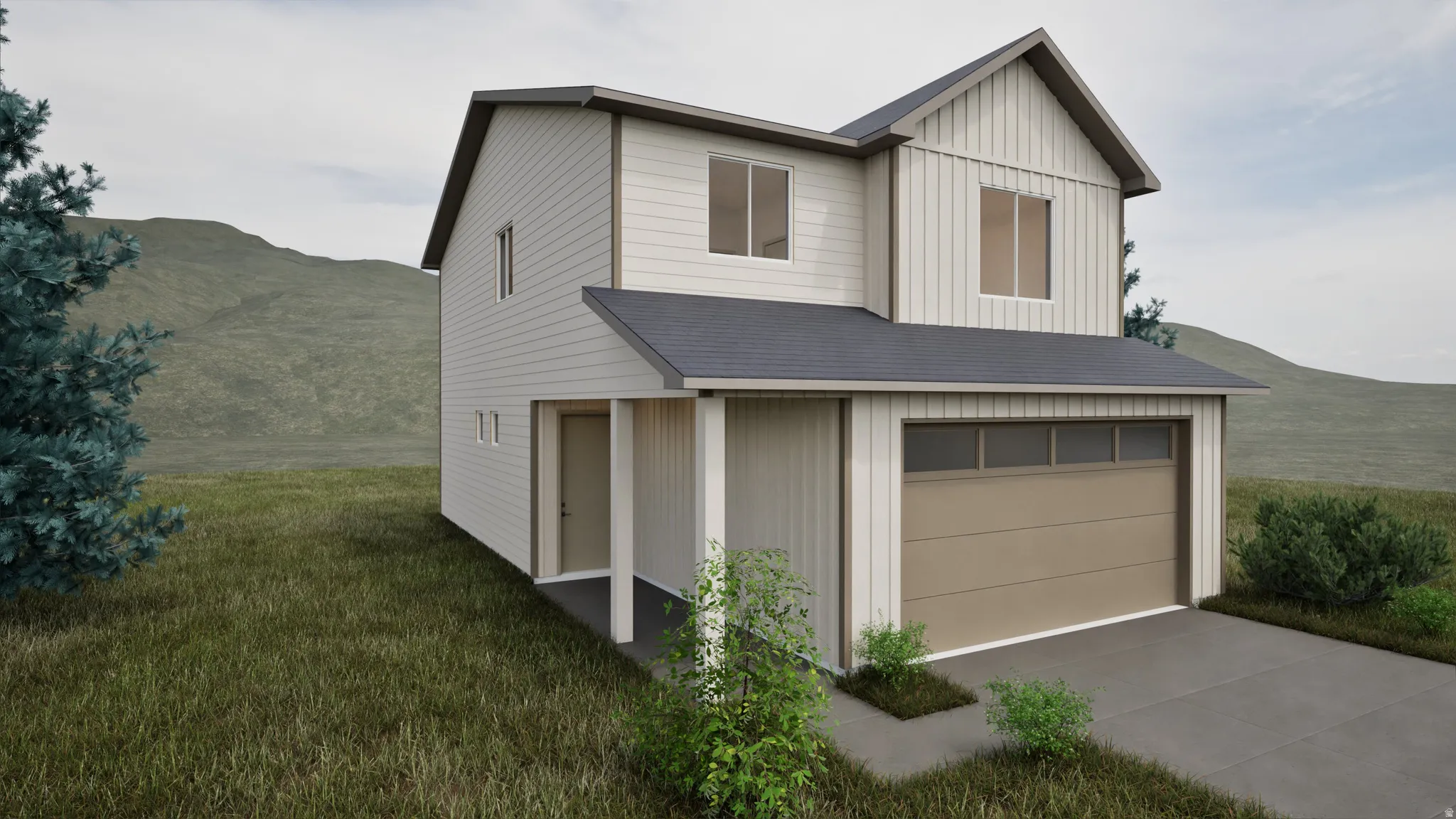 Garage with concrete driveway