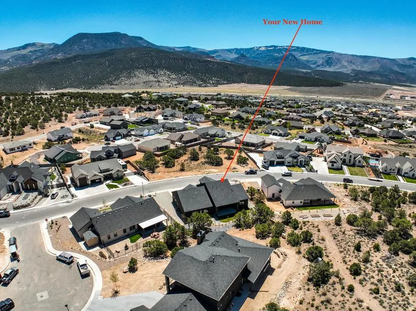 Community setting with mountain backdrop and residential homes
