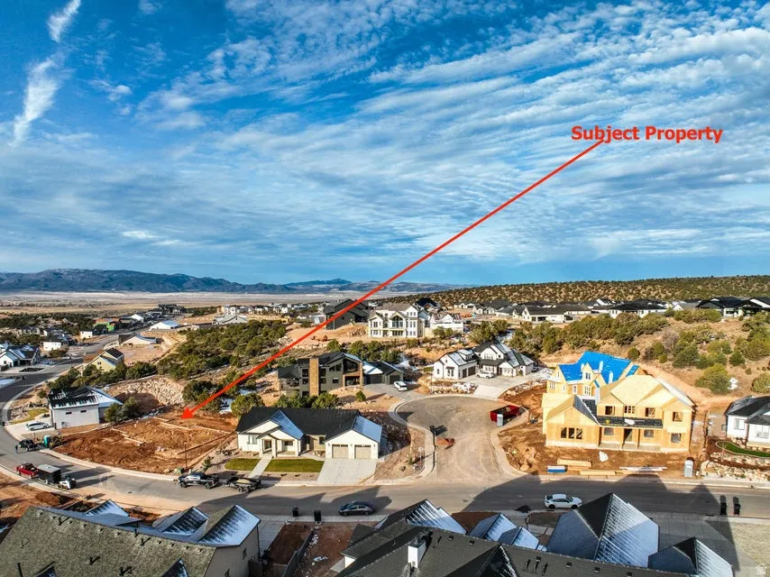 Aerial perspective of suburban area featuring mountains