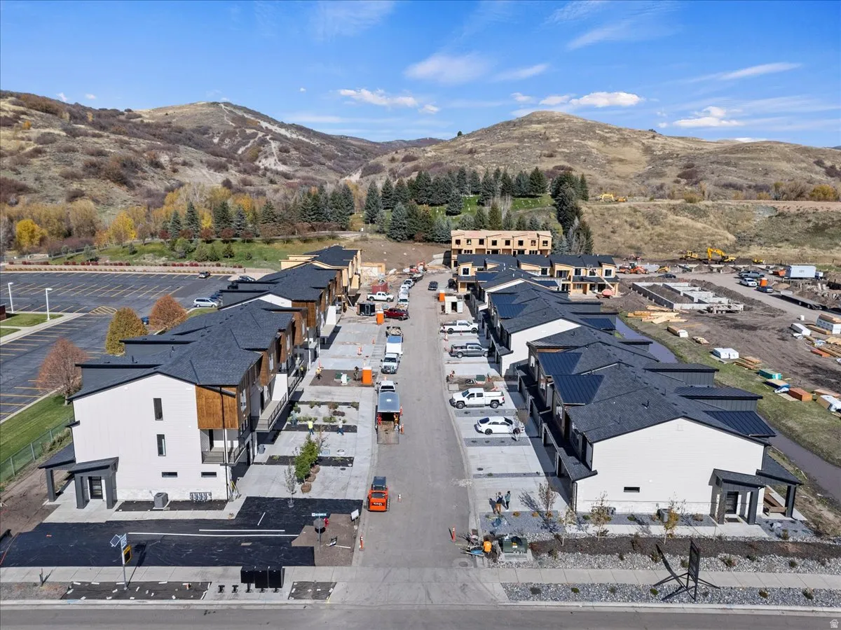 Drone / aerial view of a mountainous background