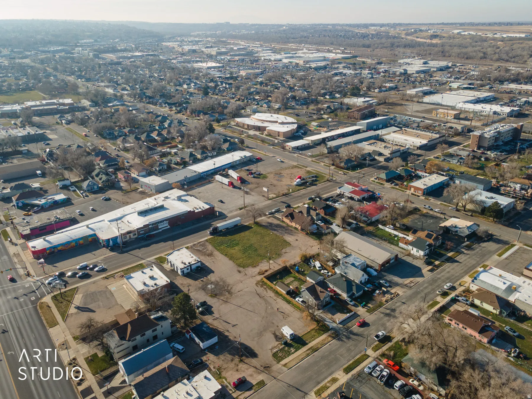 View of property location with an industrial area