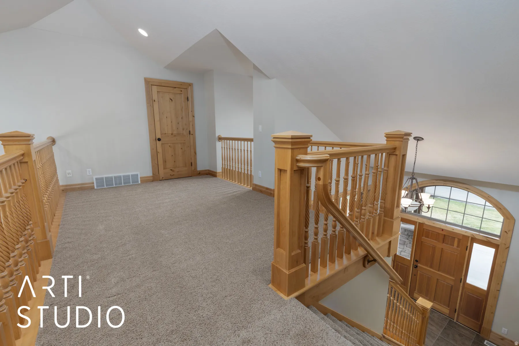 Bonus room featuring vaulted ceiling, carpet, and recessed lighting