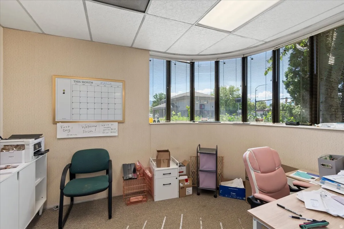 Office featuring a drop ceiling