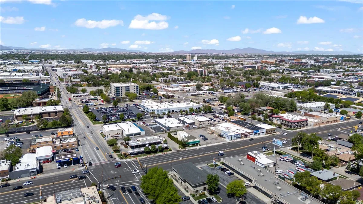 View of urban area with a mountain backdrop