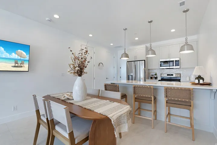 Dining area with recessed lighting