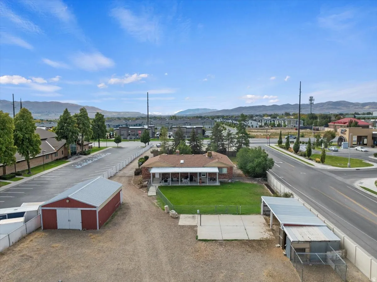 Aerial view of a mountain backdrop