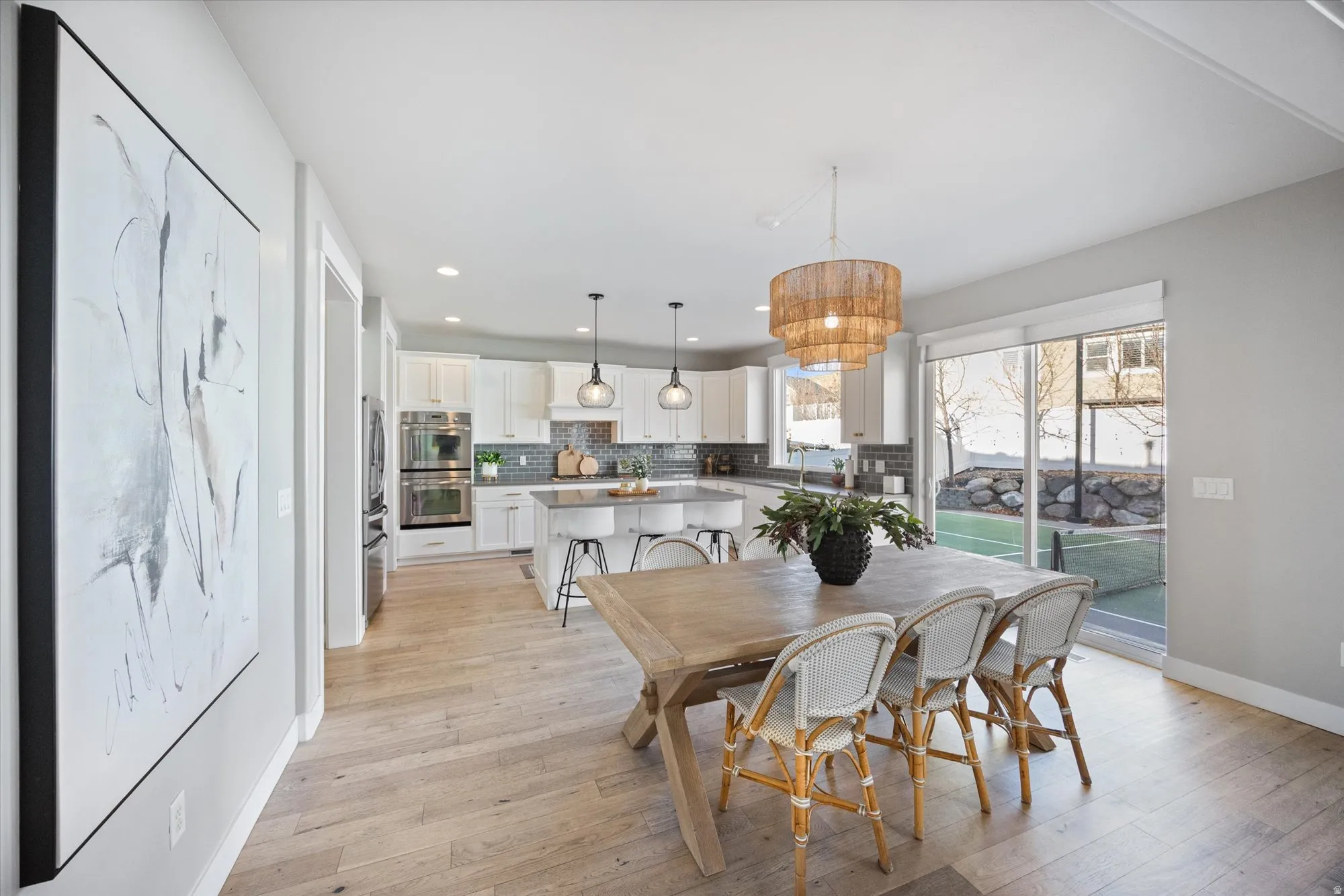 light and airy dining room and kitchen