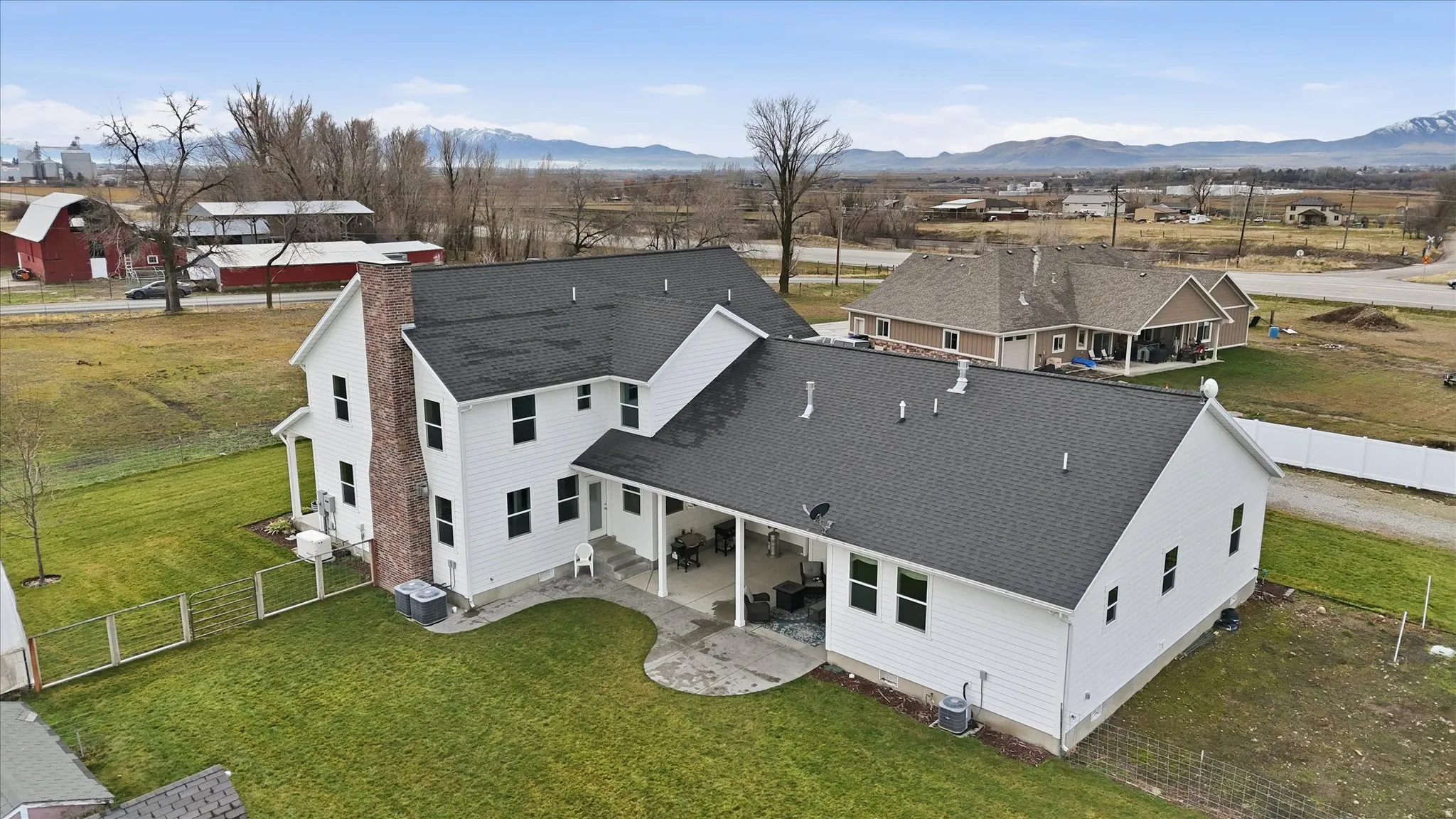 Drone / aerial view of a mountainous background