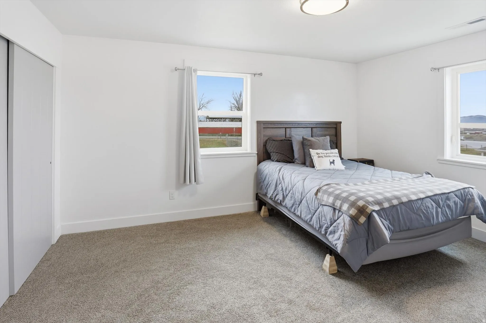Bedroom featuring carpet floors and a closet