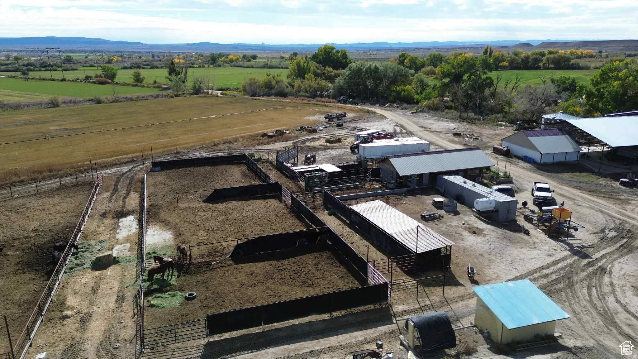 Overview of rural landscape featuring mountains