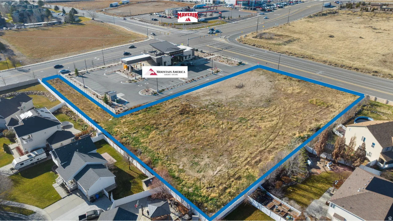 Aerial view of property's location with property parcel outlined
