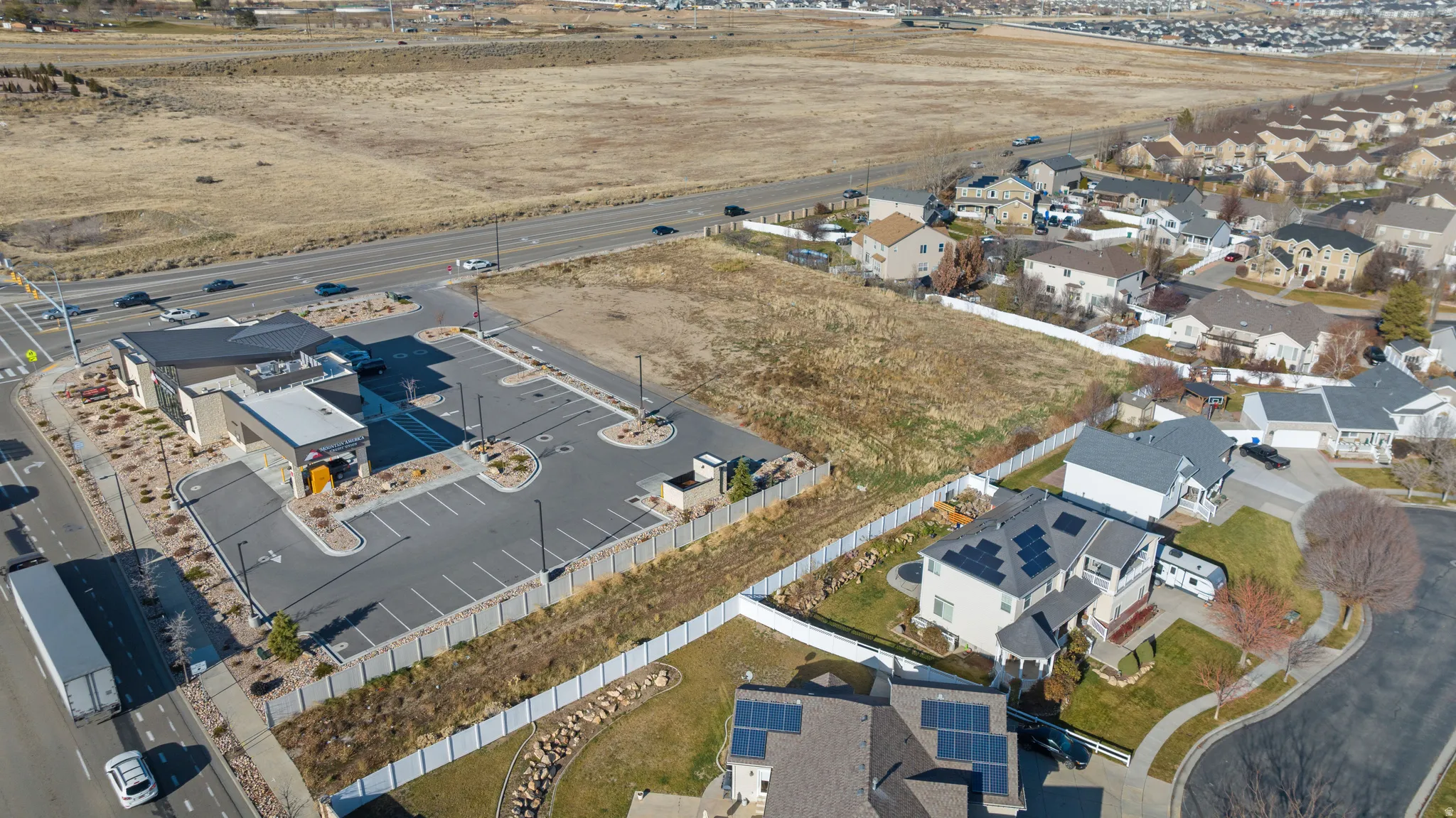 Aerial perspective of suburban area
