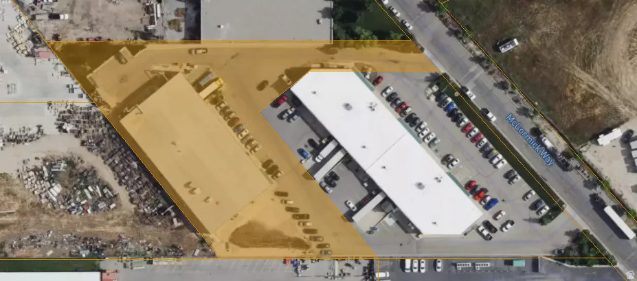 Aerial map of property and surrounding area with property parcel outlined