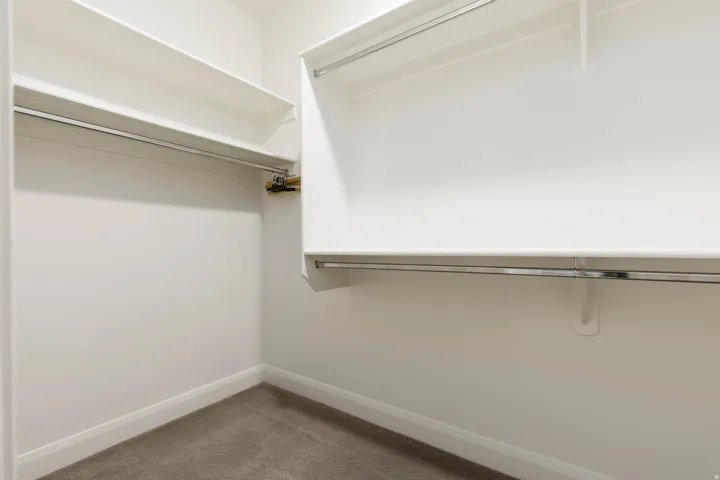 Walk in closet with light colored carpet