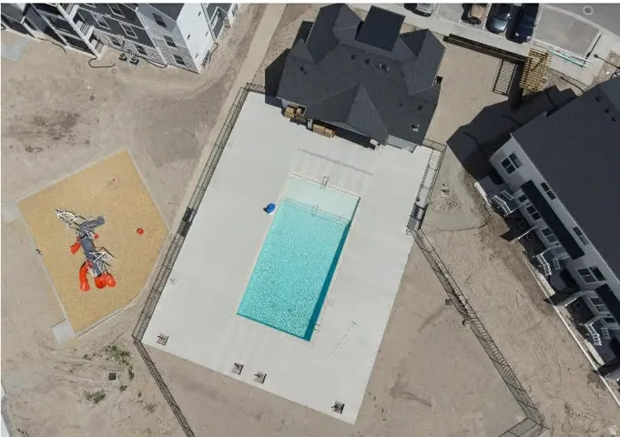 Drone / aerial view of a pool area