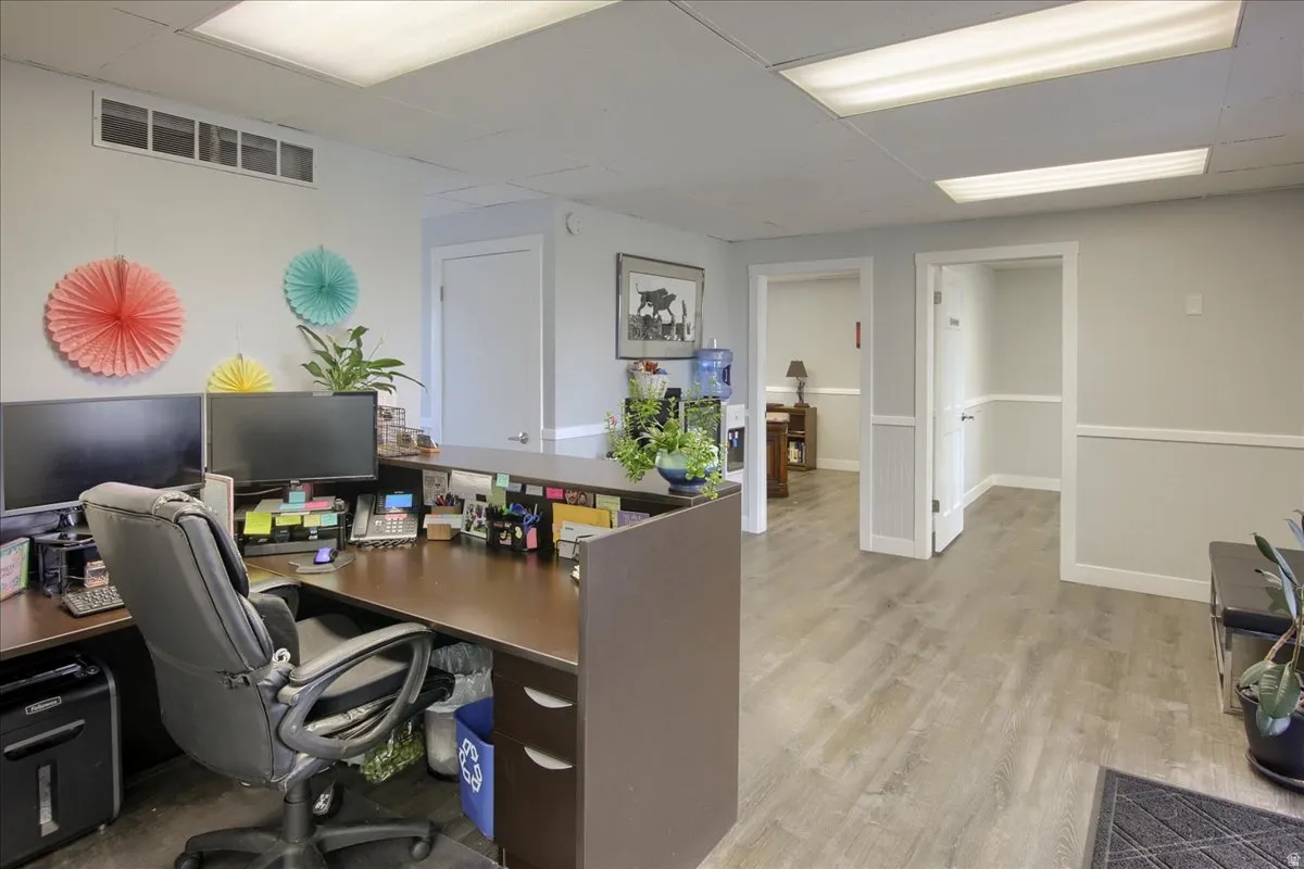 Office space with a drop ceiling