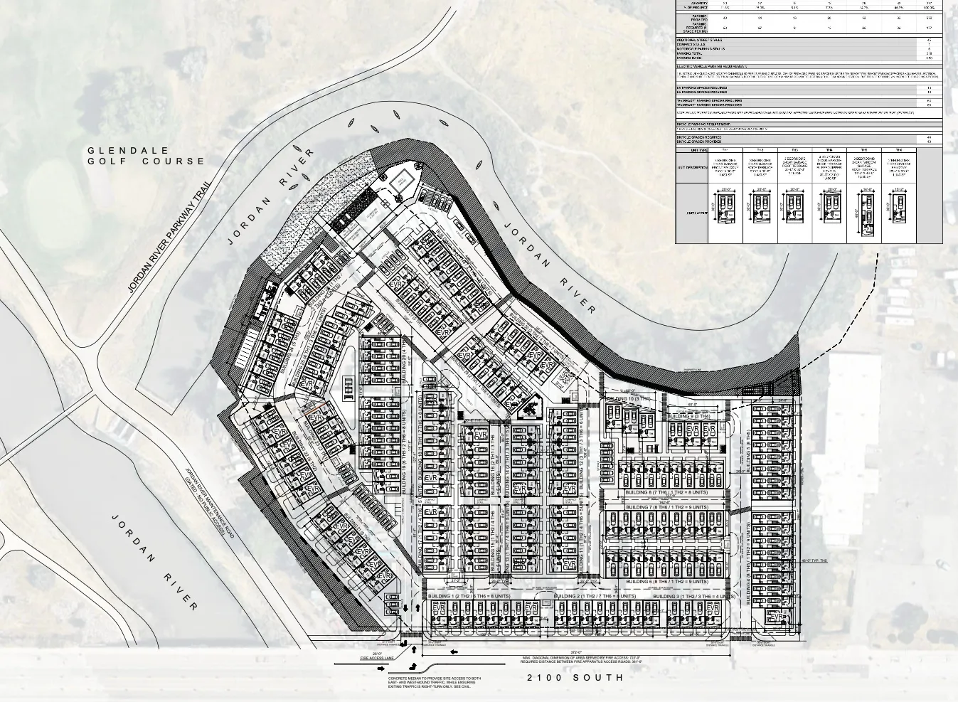 Site Plan. Illustrating the property layout, including units, pathways, and surrounding natural and built features