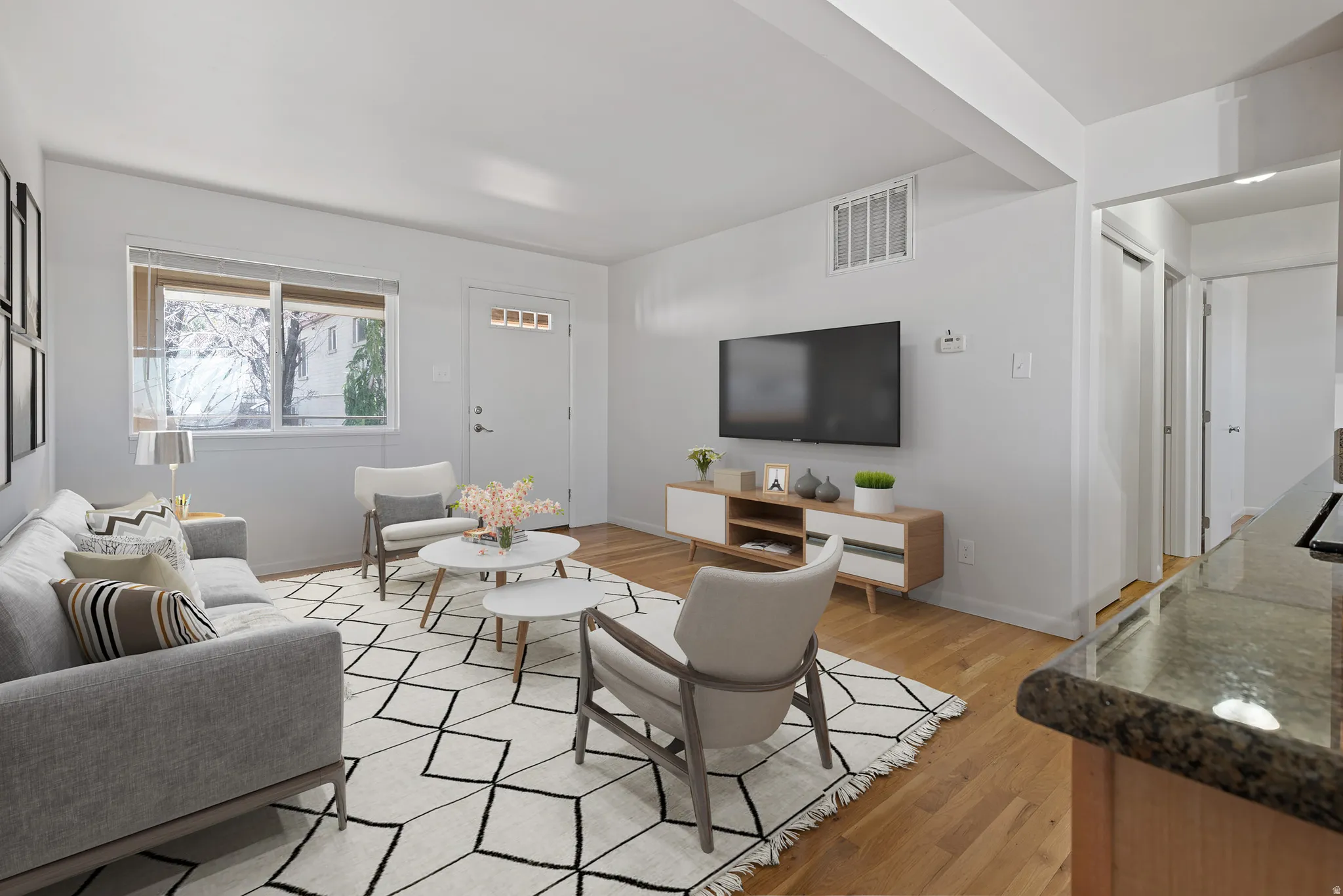 Living room featuring light wood-type flooring