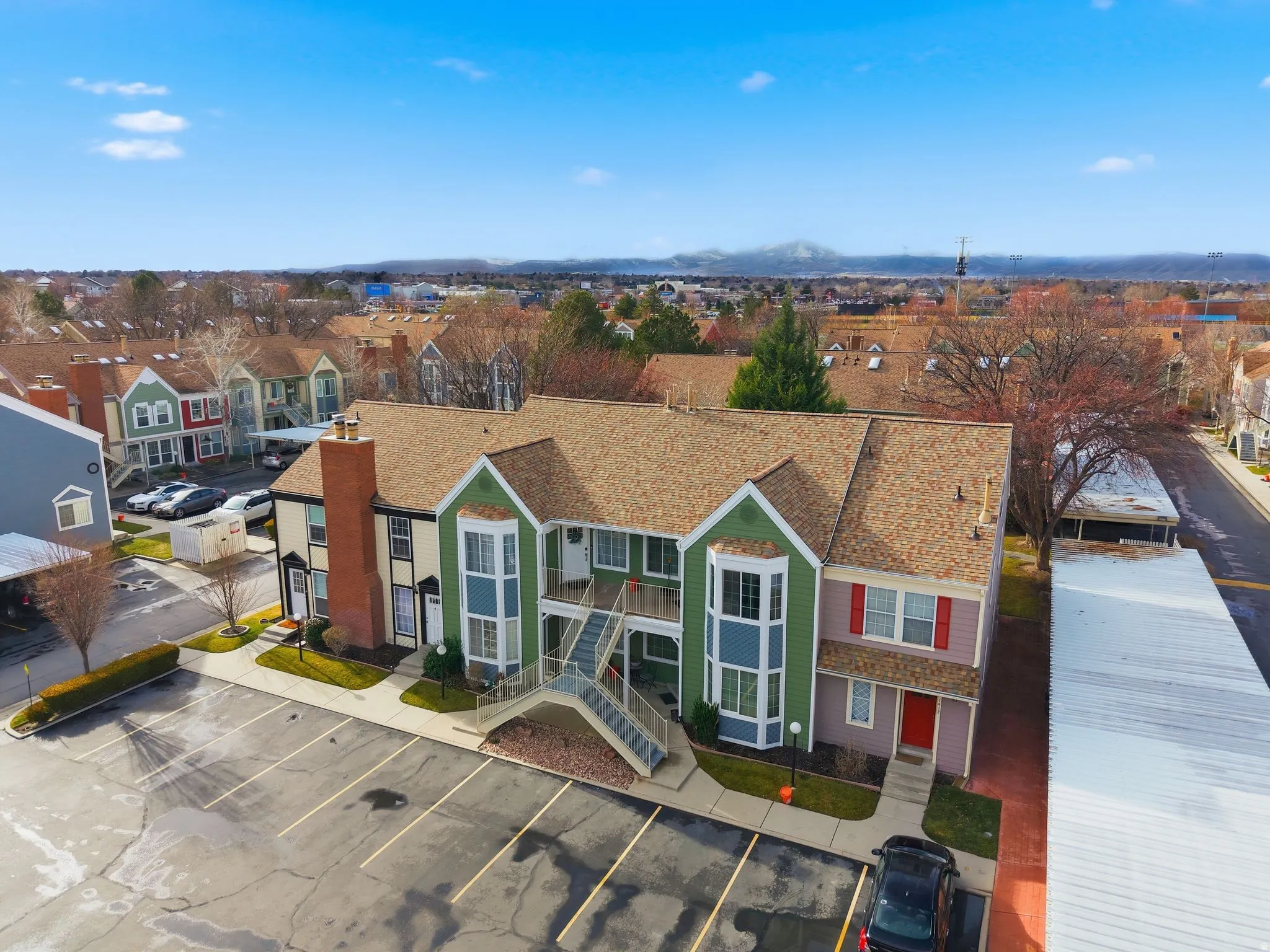 Aerial perspective of suburban area