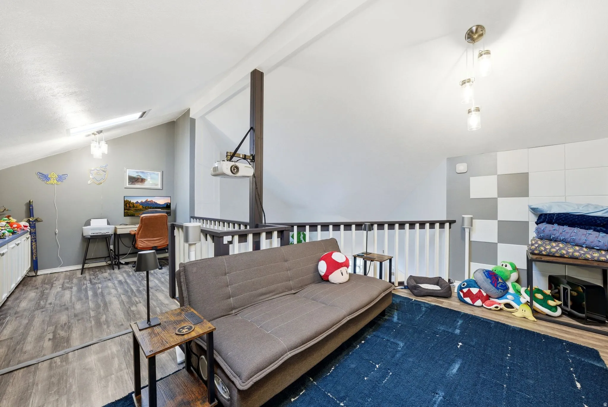 Playroom with wood finished floors