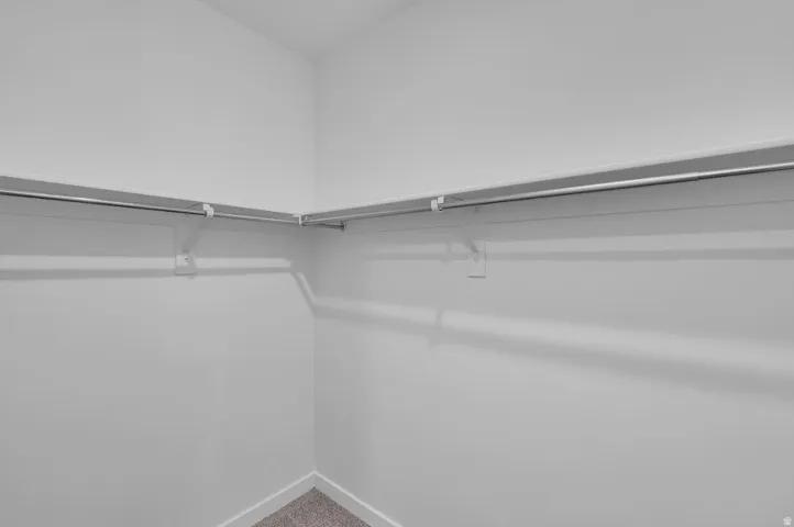 Walk in closet with carpet floors