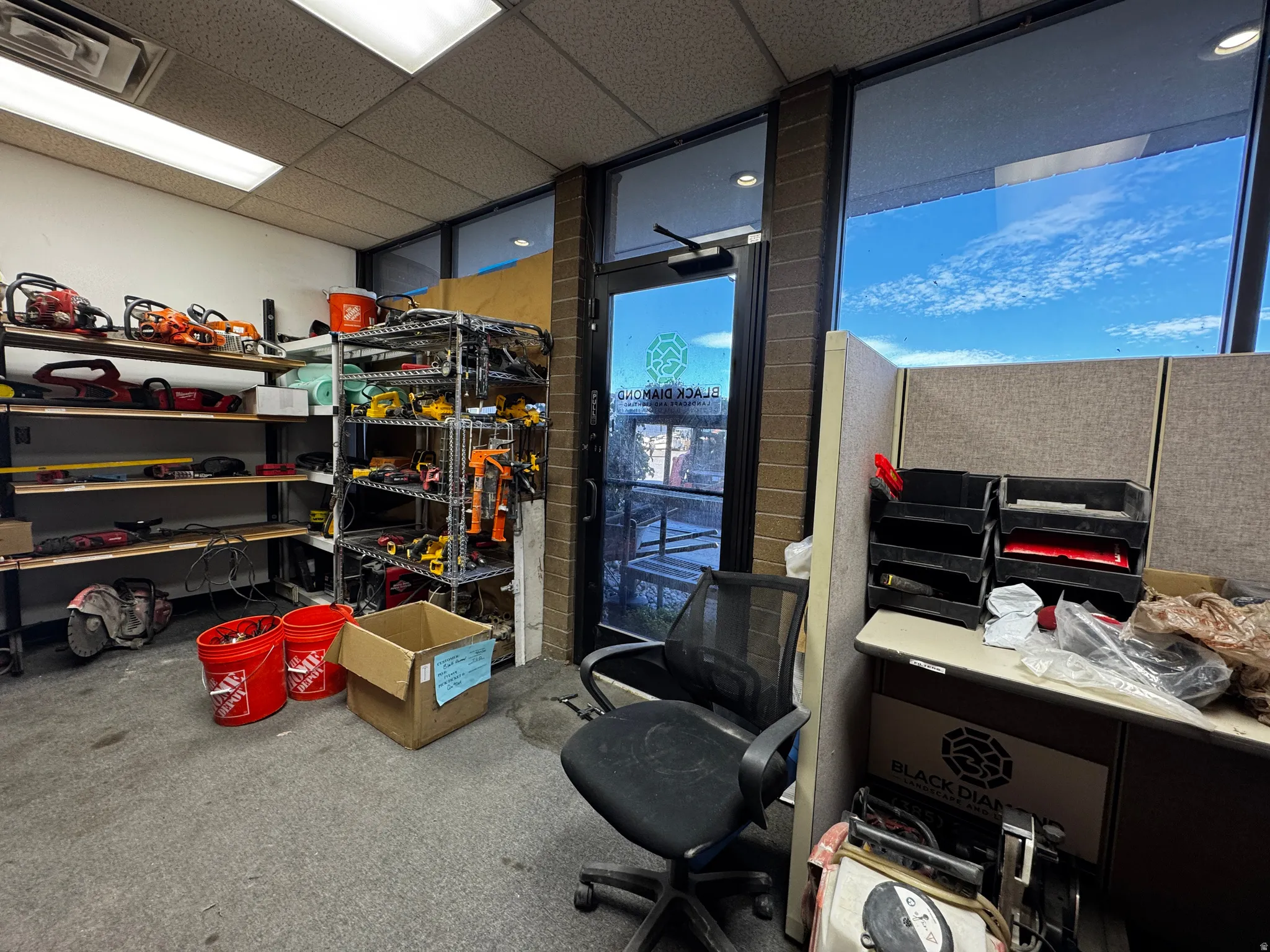 Office space with a drop ceiling