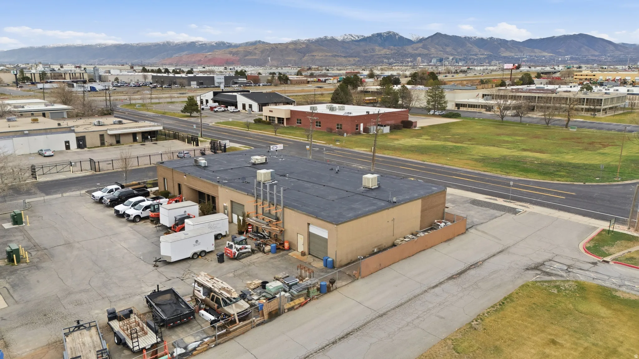Aerial view of a mountain backdrop