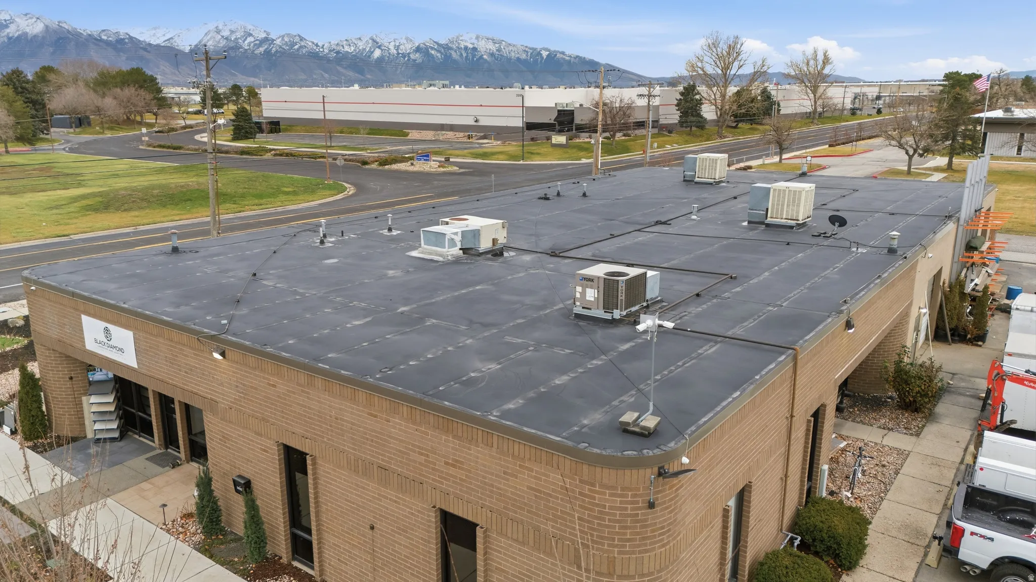 Aerial view of a mountain backdrop