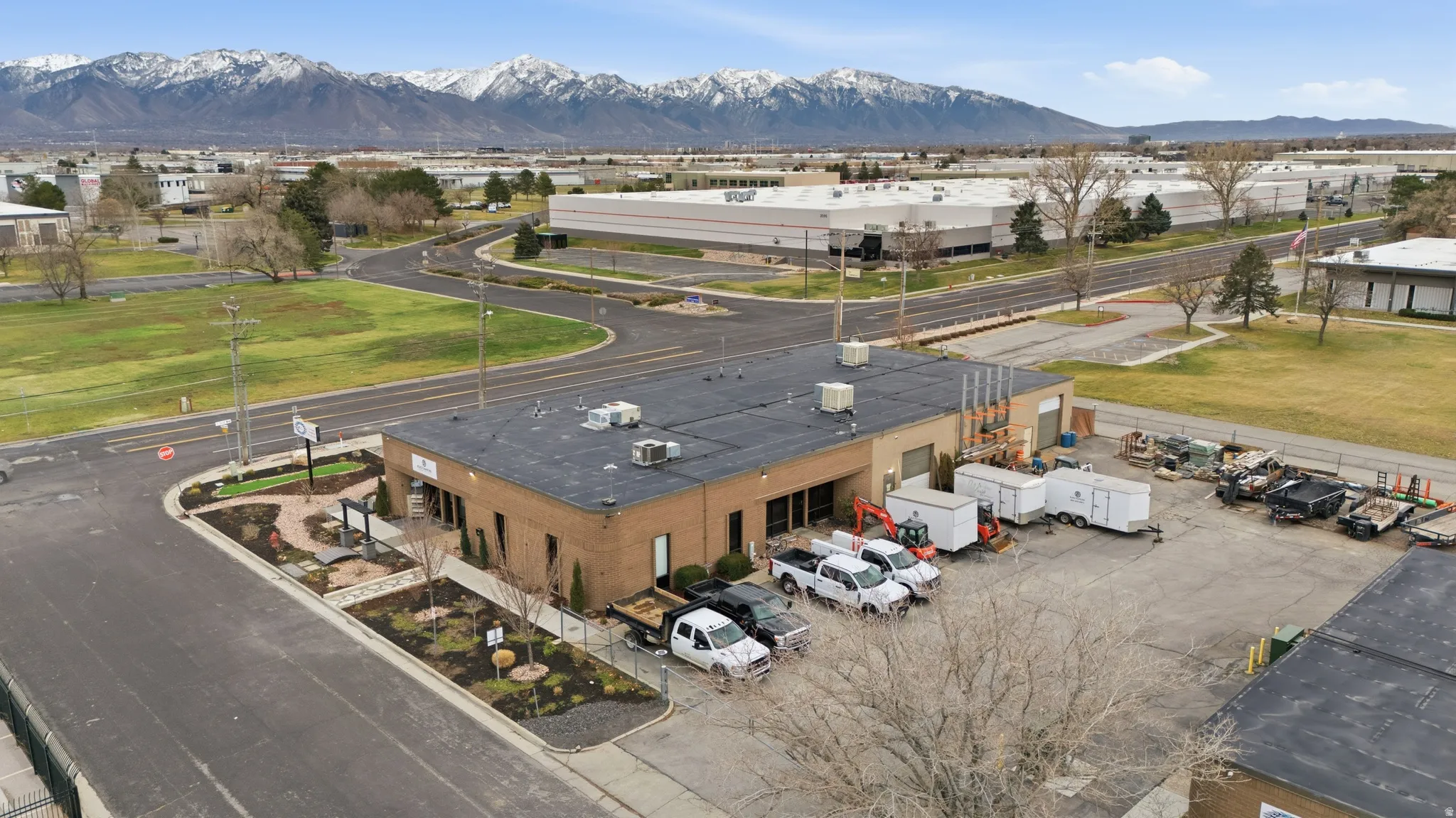 Aerial view of a mountainous background