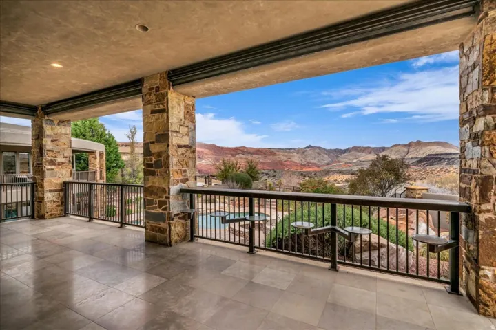 Balcony with a mountain view